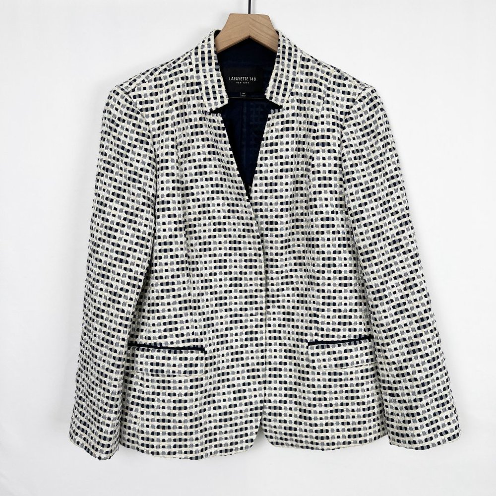 Lafayette 148 Inverted Collar Textured Blazer Jacket Office Work Business Casual - Picture 5 of 10